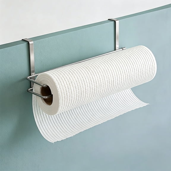 Over-the-Cabinet Paper Towel Rack - Cabinet Door Mount Stainless Steel Kitchen Paper Towel Holder - Space Saving Countertop Organizer for Standard and Large Rolls - Under Cabinet Storage for Home