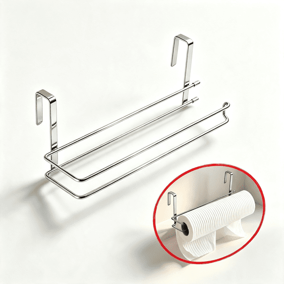 Over-the-Cabinet Paper Towel Rack for Kitchen Cabinet Door Mount Stainless Steel Paper Towel Holder Under Cabinet Space Saving Organizer for Standard and Large Rolls