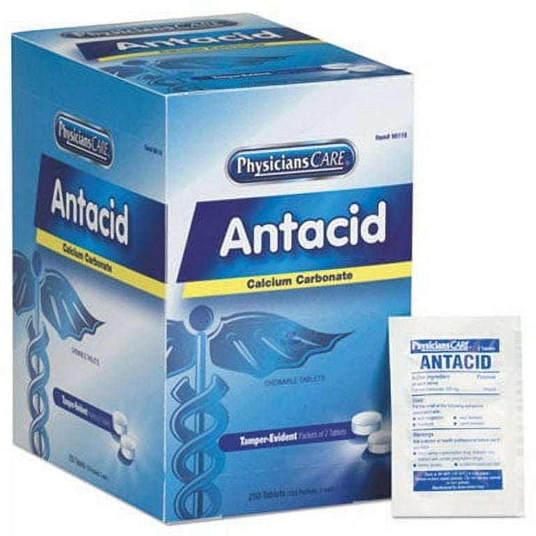 Over the Counter Antacid Medications for First Aid Cabinet, 2 Tablets/Packet, 125 Packets/Box Over the Counter Antacid Medications for First Aid Cabinet, 2 Tablets/Packet, 125 Packets/Box