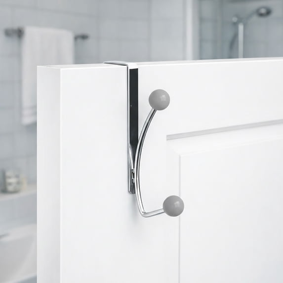 Evideco French Home Goods 2 Hooks Bathroom Rust Resistant Over-the-Door Towel Hooks, Gray