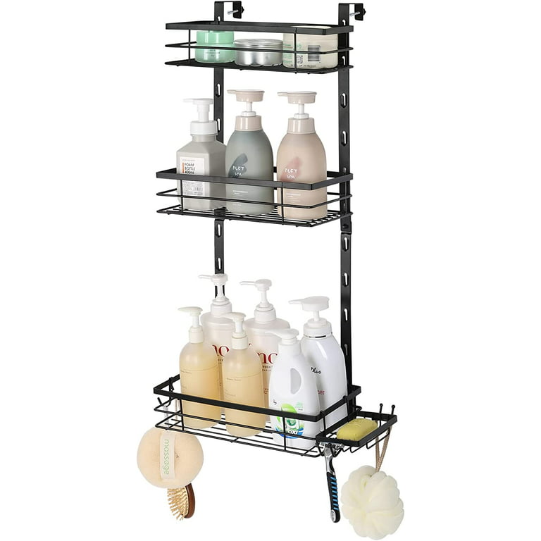 Oumilen Over The Door 3 Tier Shower Caddy, Adjustable Hanging Organizer with Suction Cup, Black - Black