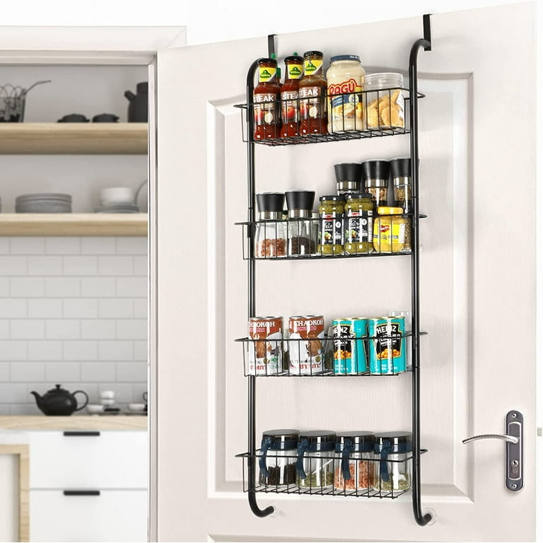 Semfri 4-Tier Over The Door Pantry Organizer Rack Baskets Pantry Door Organization and Storage Heavy-Duty Metal Kitchen Spice Rack Over Door Can