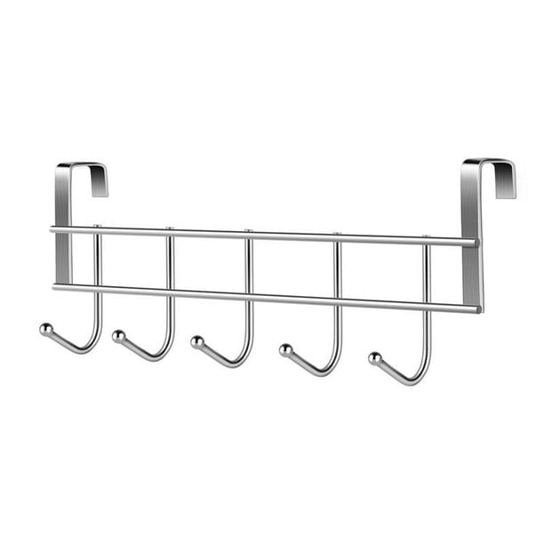 Over The Door 5 Hooks Home Bathroom Organizer Rack Clothes Coat Hat Towel Hanger Stainless Steel Good Load-bearing, Size: Small, Silver