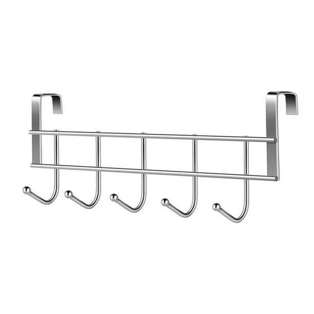 Over the Door 5 Hooks Home Bathroom Organizer Rack Clothes Coat Hat Towel Hanger Stainless Steel Good Load-Bearing (Hx2.36 in & Lx9.84 in)