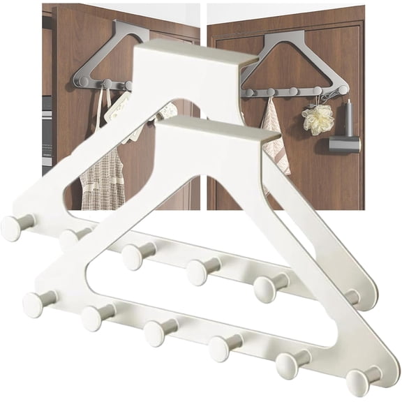Over-the-Door Hanger Organizer(2pc), 6 Hook Heavy Duty Door Rack, Door Hanger Hooks for Hanging, Coat Rack Dorm Essentials Bathroom Accessories (White-2PC)