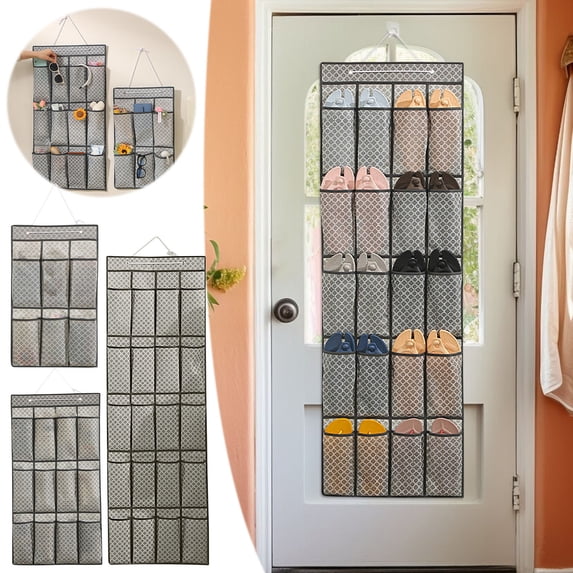 Over the Door Hanging Shoe Organizer with Mesh Pockets, Large Capacity Nonwoven Storage Bag for Shoes, Closet, Pantry, Bathroom Accessories