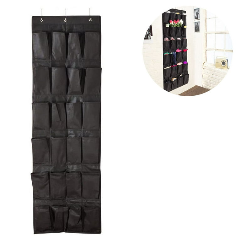 Over the Door Hanging Shoe Rack Organizer for Closet Door,Zapateras Storage  Holder with 24 Large Pockets,Black 