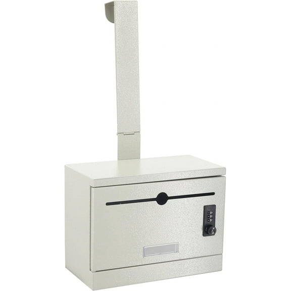 Over-the-Door Heavy Duty Steel Dropbox, Specimen Containers, Payment Key Cash Drop Off Box with Lock, Night Mail Drop Box, Height Adjustable & Removable Hinge for Wall Mount, Grey