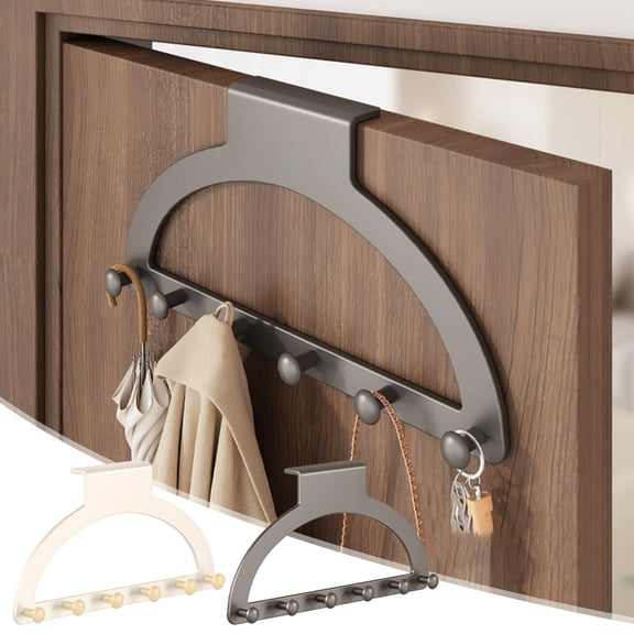 Over the Door Hook Hanger, No Drill Carbon Steel Door Rack with Rounded Knob Hooks for Coats Hats Towels and Clothes Storage
