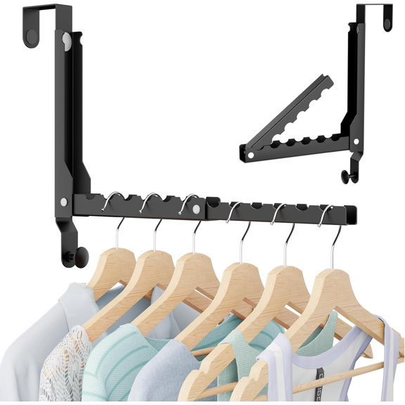 Over the Door Hooks, Extended Clothes Hanger with 11 Ridges,Space-Saving Rack,Door Hooks for Hanging Clothes,Larger Capacity (1, Black(Update))