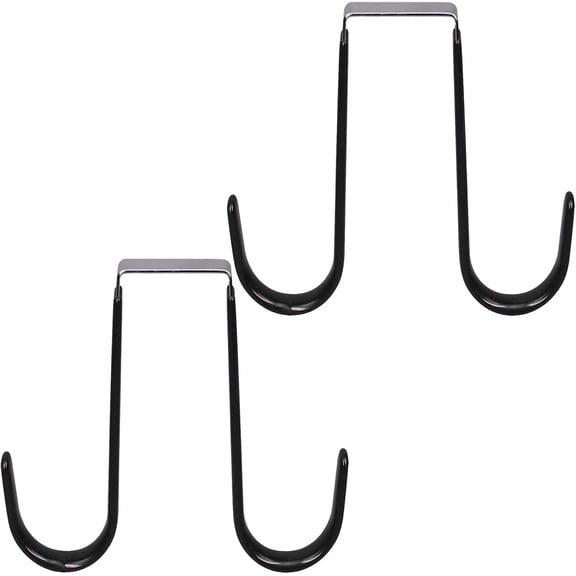 Over the Door J-Hook, Double Prong Hook White, Metal, Powder Coated, Heavy Duty, Anti-Slip,for Coats Bags Umbrellas Hats 2 Pack (Black)