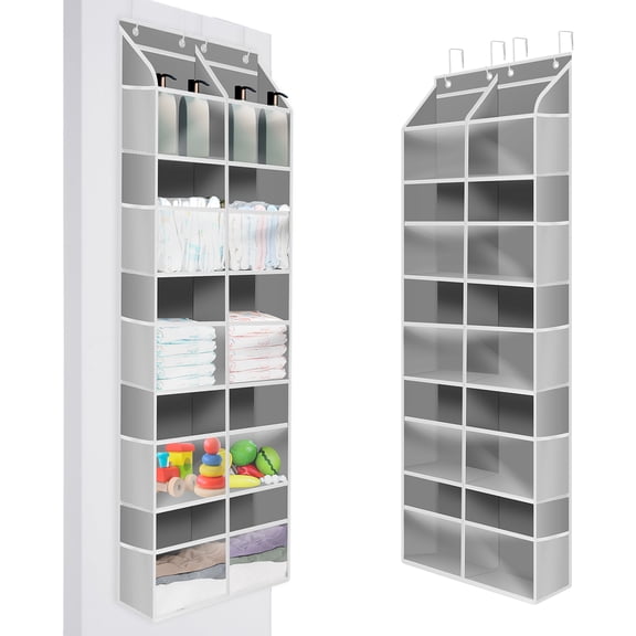 Over the Door Organizer 5 Layers 8 Compartments Double Row Transparent Storage Hanging Bag with 10 Mesh Pockets for Clothes Doll Snacks