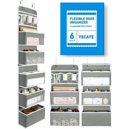 LazySpin 6-Shelf Over the Door Organizer, Door Hanging Storage, Gray