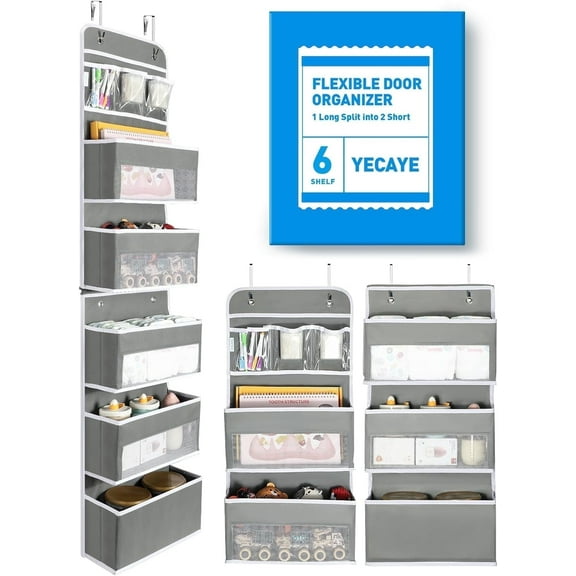LazySpin 6-Shelf Over the Door Organizer, Door Hanging Storage, Gray