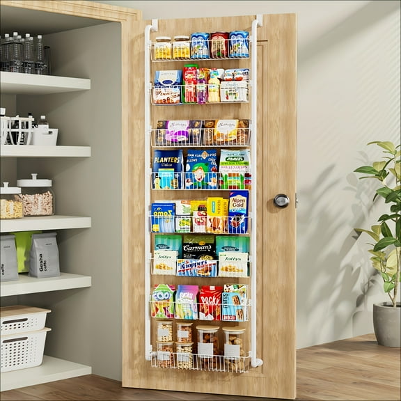 Over the Door Pantry Organizer 6-Tier - Adjustable Metal Hanging Spice Rack Shelves for Kitchen Storage