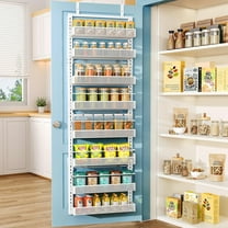 Over the Door Pantry Organizer - 8 Tier Adjustable Pantry Door Spice Organizer, Large Capacity Hanging Door Spice Rack for Kitchen Pantry Organizers and Storage (White, 17"W x 6"D x 69"H)