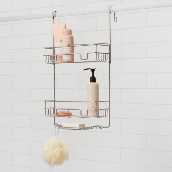 Over the Door Round Wire Shower Caddy Matte Satin - Threshold: Bathroom Storage, Rust-Resistant Steel Organizer
