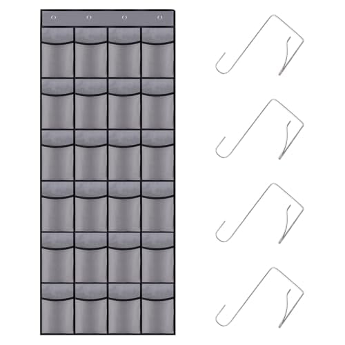 Over the Door Shoe Organizer,24 Large Breathable Mesh Pockets,Hanging Storage Holder,Hanging Shoe Organizer(Grey)