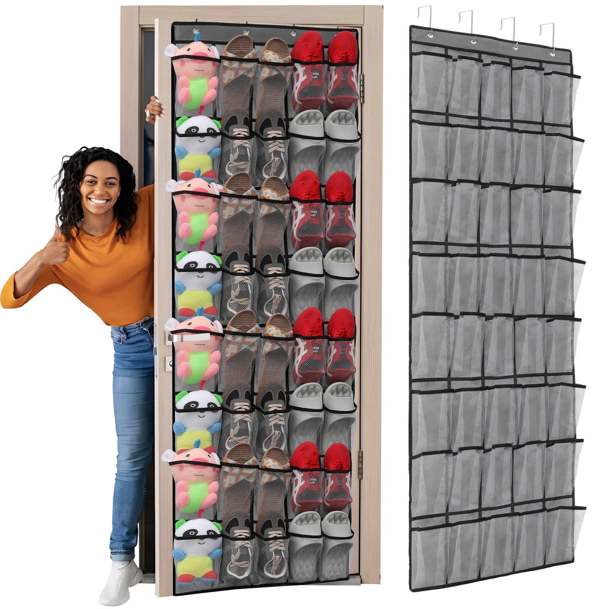 ZOWWKLLY Over the Door Shoe Organizer, Hanging Shoes Organizer with 40 Breathable Mesh Pockets, Large Capacity Shoe Rack for Closet, Non-woven Fabric Space Savi