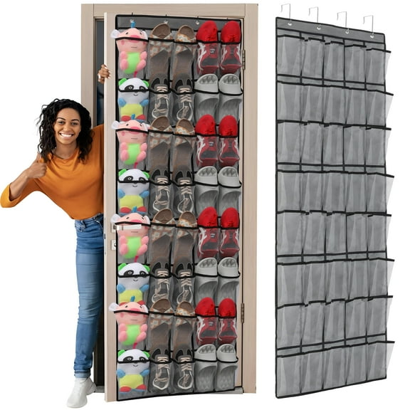 ZOWWKLLY Over the Door Shoe Organizer, Hanging Shoes Organizer with 40 Breathable Mesh Pockets, Large Capacity Shoe Rack for Closet, Non-woven Fabric Space Saving Hanging Storage Holder,Grey
