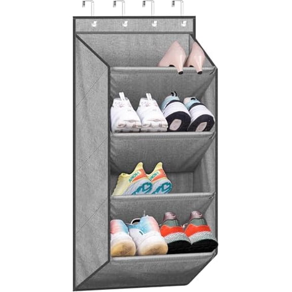 Over the Door Shoe Organizer for Closet, Short Hanging Shoe Rack with Large Deep Pockets, Narrow Door Sneaker Storage for Boots in RV, Dorm, Grey