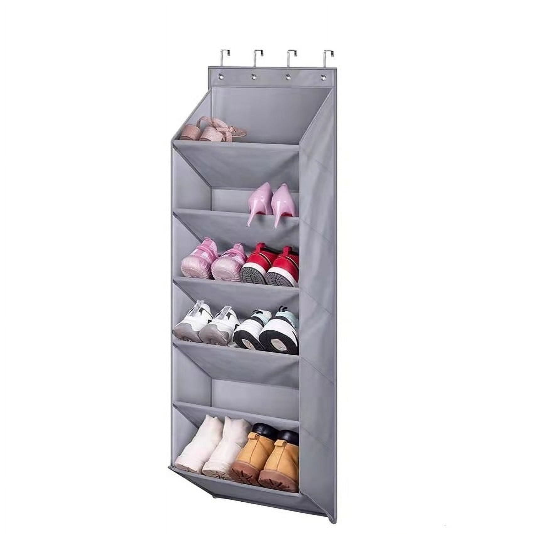 Over the Door Shoe Organizer with 6 Deep Pockets, Hanging Shoe Rack for Closet Hanger Fits 12 Pairs Shoe Holder for Narrow Door Shoe Storage, Grey