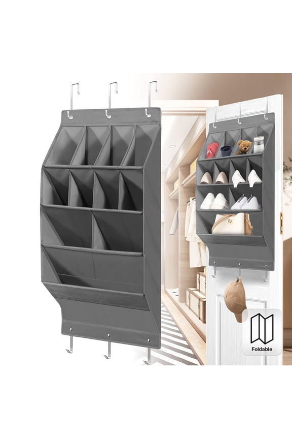Over-the-Door Shoe Storage Bag with 11 Grids, Foldable Organizer with Hook, Multifunction Accessory Holder for Home Use, Space-Saving Design for Toys, Shoes, Clothing, and Hats
