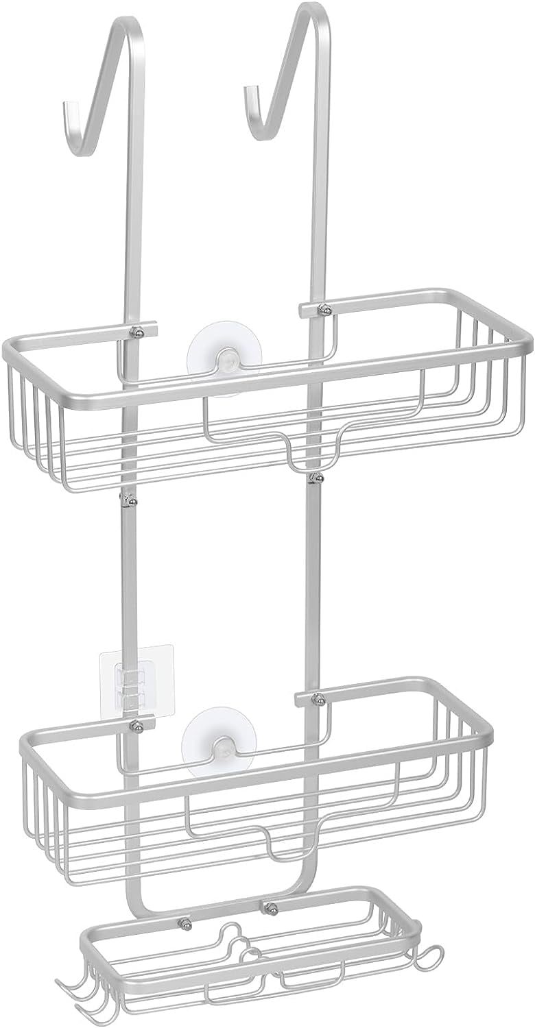 Over the Door Shower Caddy, 3-Tier Hanging Shower Organizer Shelf, Silver