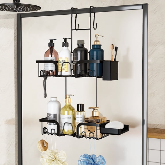 Over-the-Door Shower Caddy, Black Shower Organizer for Inside the Shower, No Drilling Bathroom Rack