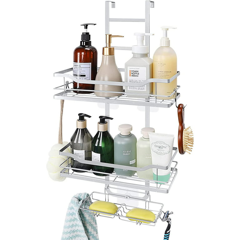 FORESTSUN Over Door Shower Caddy, 2-Tier Stainless Steel Bathroom Shower  Organizer with Soap Holder and Hooks, No Drilling Rustproof Hanging Shower
