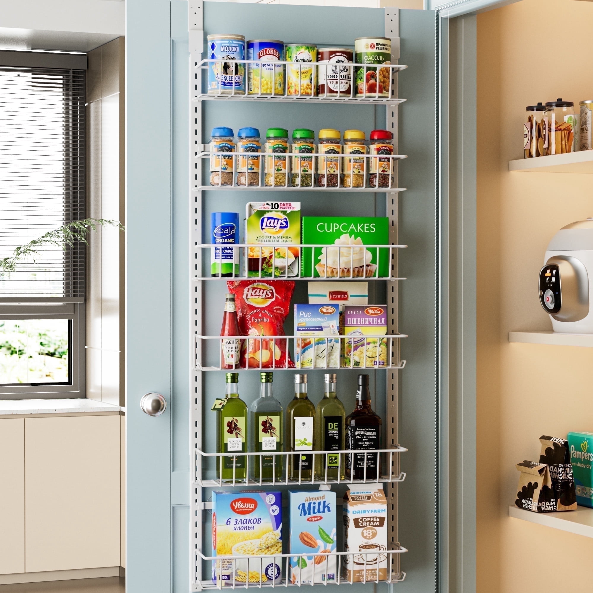 DELAMU Over the Door Spice Rack with 6 Adjustable Shelves, Powder ...