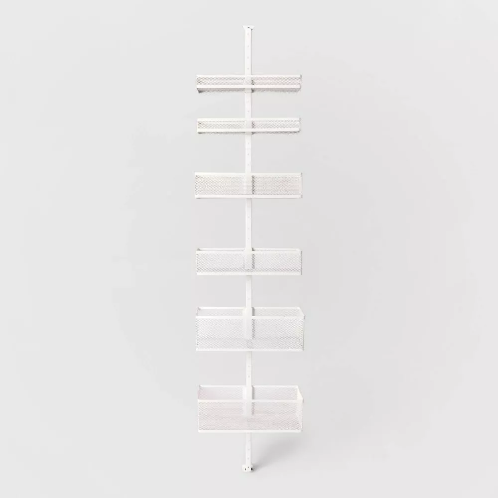 White Metal Over-the-Door Storage Rack with Mesh Baskets