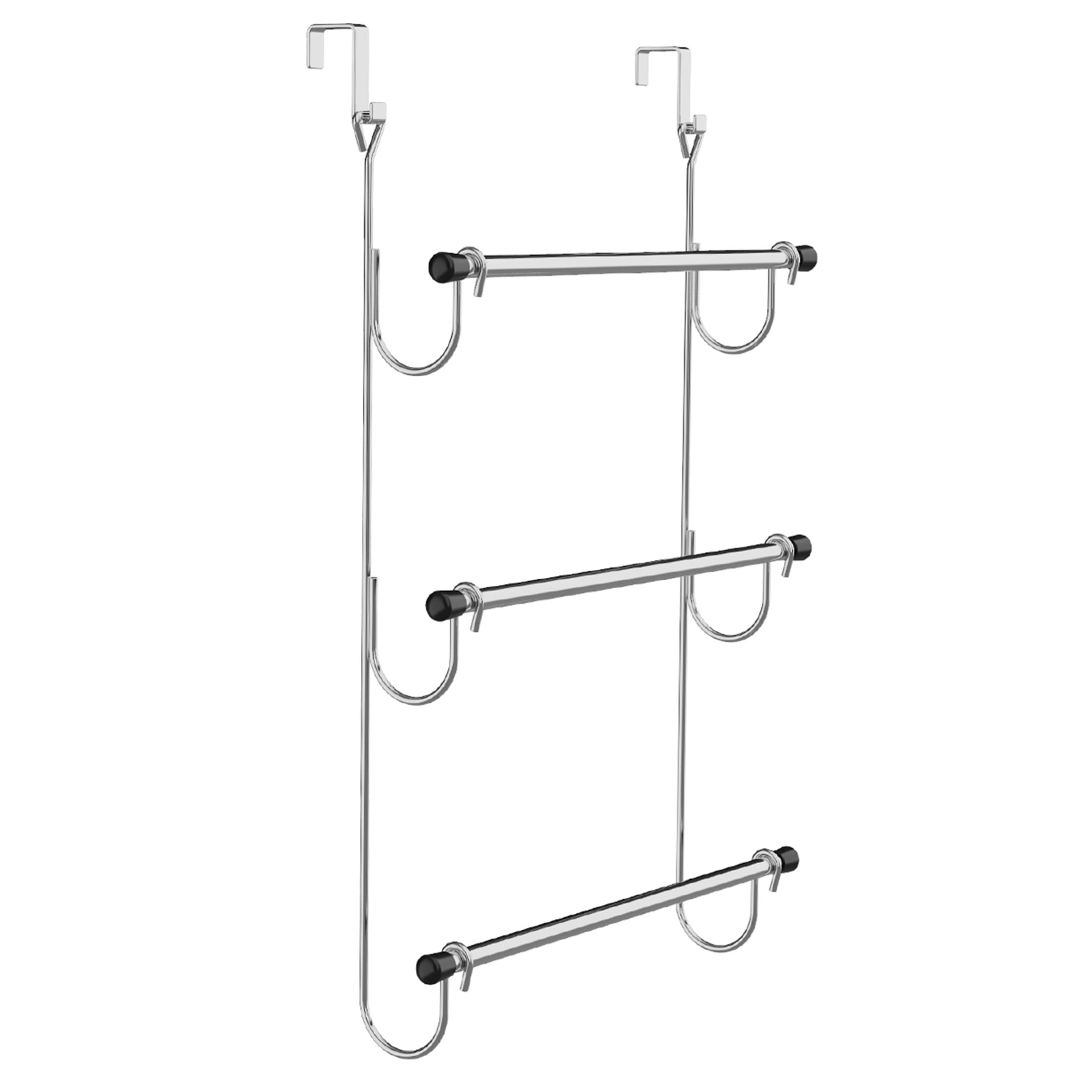 Over the Door Towel Rack, 3-Tier Stainless Steel Hanging Towel Bar with Hooks, No Drill Bathroom Towel Organizer