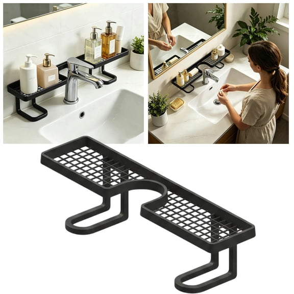 Over-the-Faucet Sink Organizer – No-Drill ABS Plastic Storage Rack with Drain Tray – Space-Saving Shelf for Bathroom, Kitchen, RV & Dorm – Fits Most Standard Faucets – 19.7 Inches