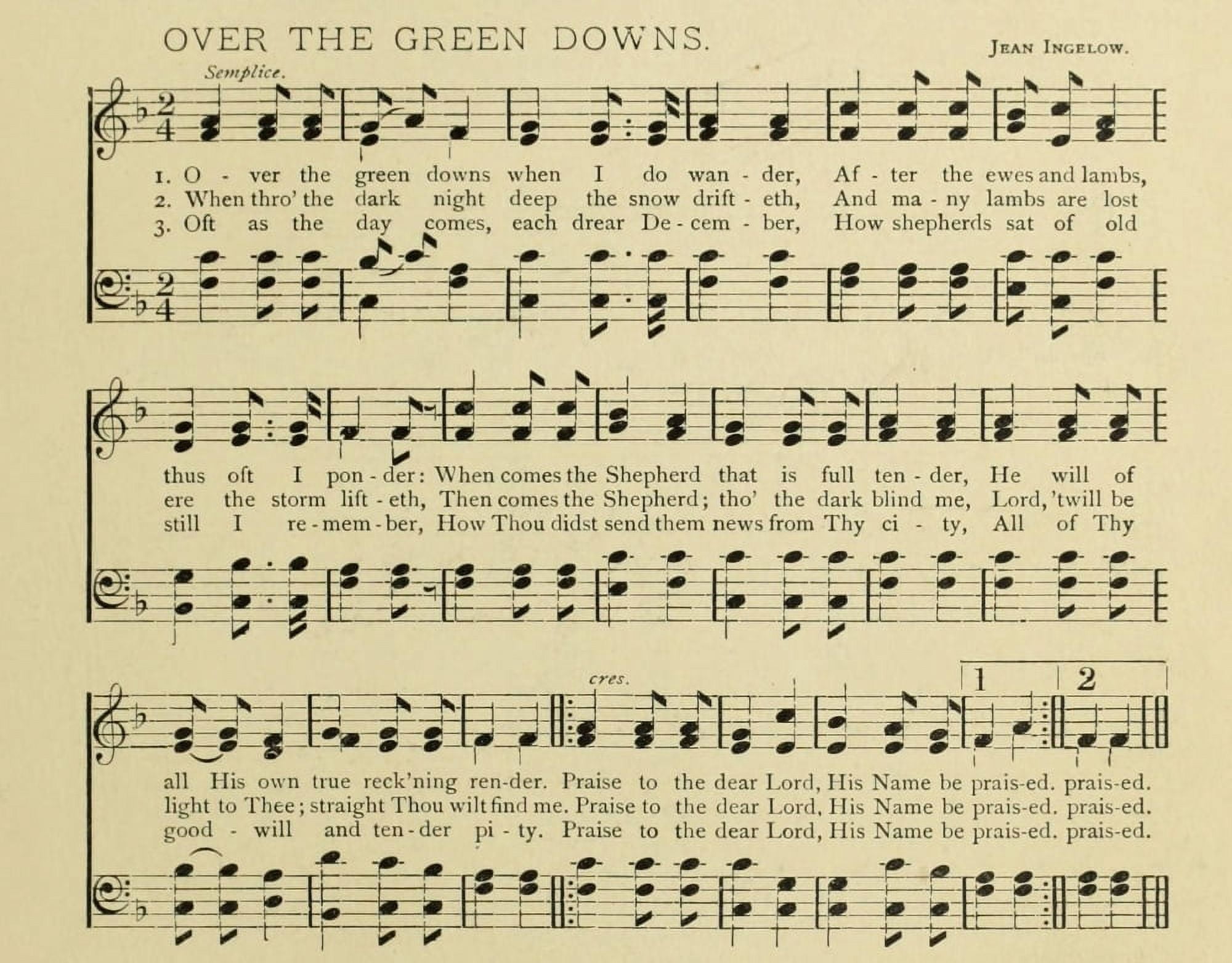 Over the Green Downs Christmas in Song 1891 Canvas Art -  (24 x 36)