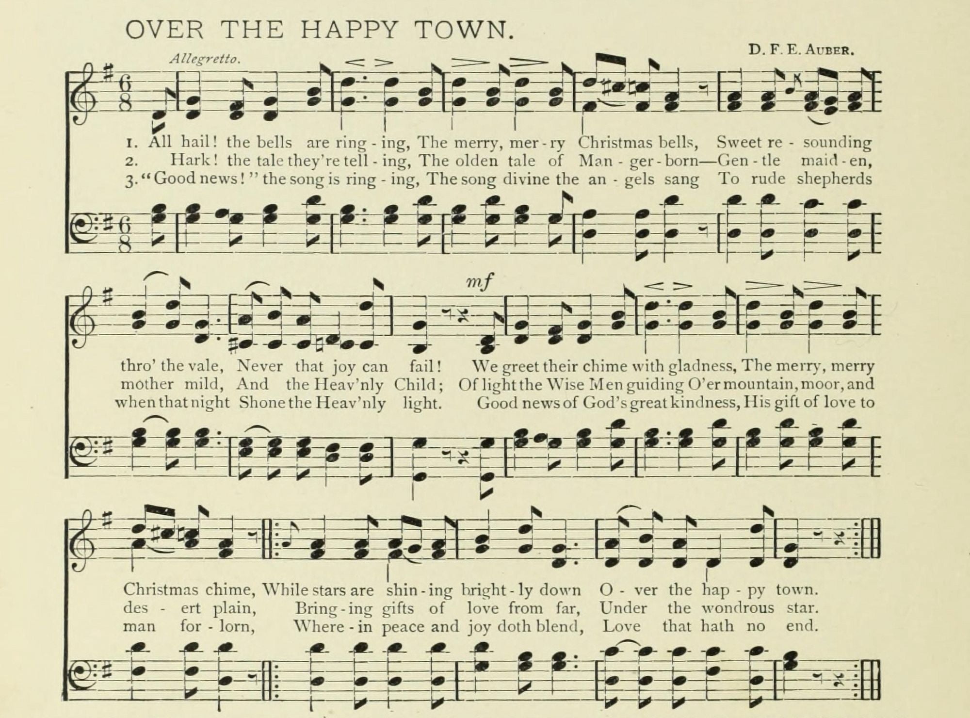 Over the Happy Town Christmas in Song 1891 Canvas Art - (18 x 24)
