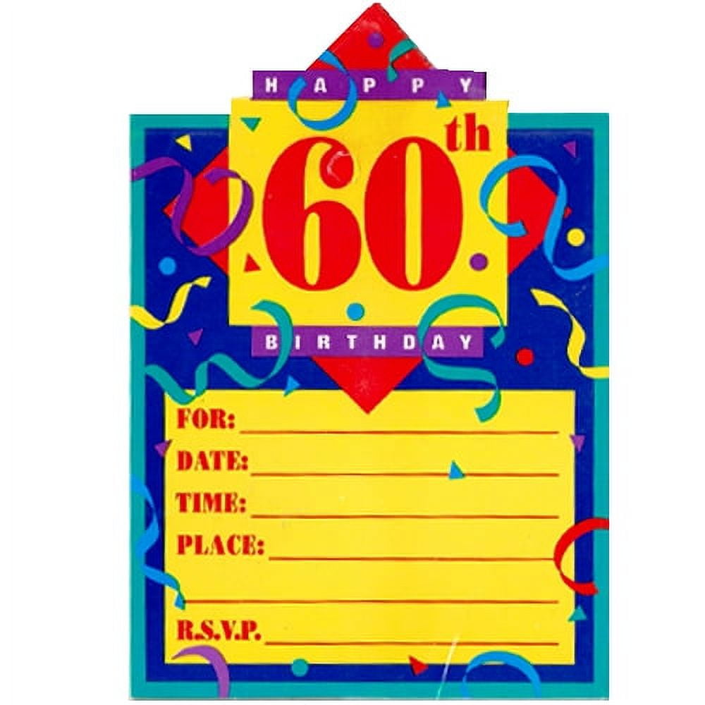 Over the Hill 'Colorblock' 60th Birthday Invitations w/ Envelopes (8ct), image size:1000x1000