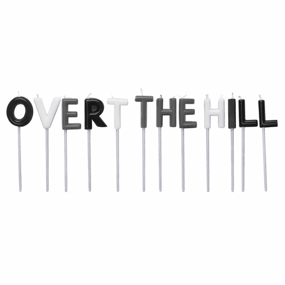 Over the Hill Letter Specialty Candles Set, Black Grey White Birthday Cake Decoration, Milestone Celebration Candle Letters for Parties