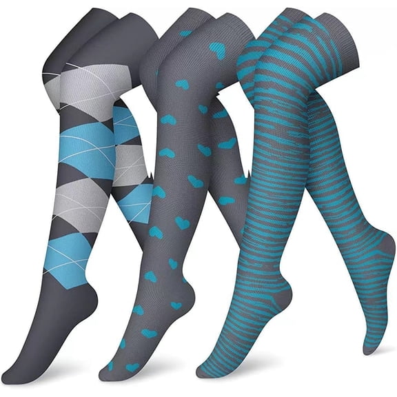 Over the Knee Compression Socks for Women Circulation Knee High 3 Pairs for Nurses, Running, Travel, Athletic，L/XL-Style 5