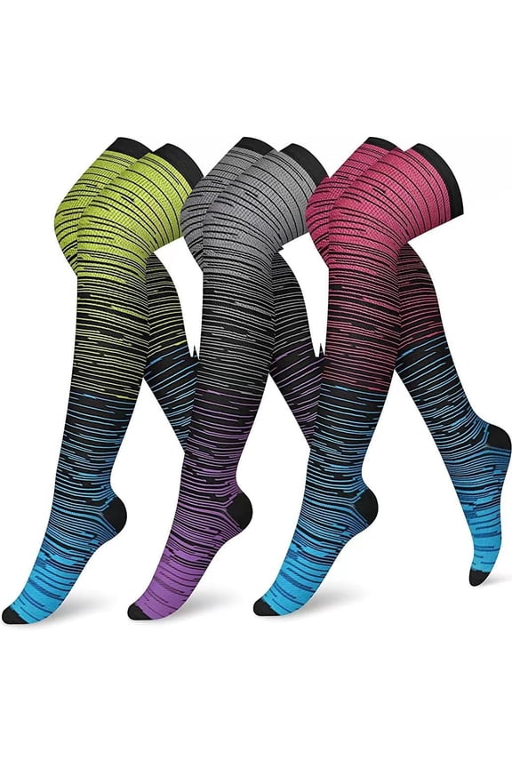 Over the Knee Compression Socks for Women Circulation Knee High 3 Pairs for Nurses, Running, Travel, Athletic,L/XL-Style 6
