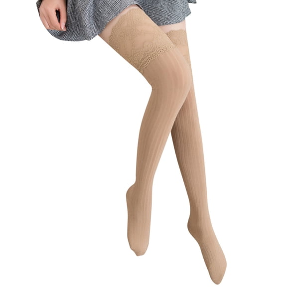 Over the Knee Socks for Women with Lace Trim Stretchy Thigh High Stockings Soft Comfortable Long Socks for Daily Wear