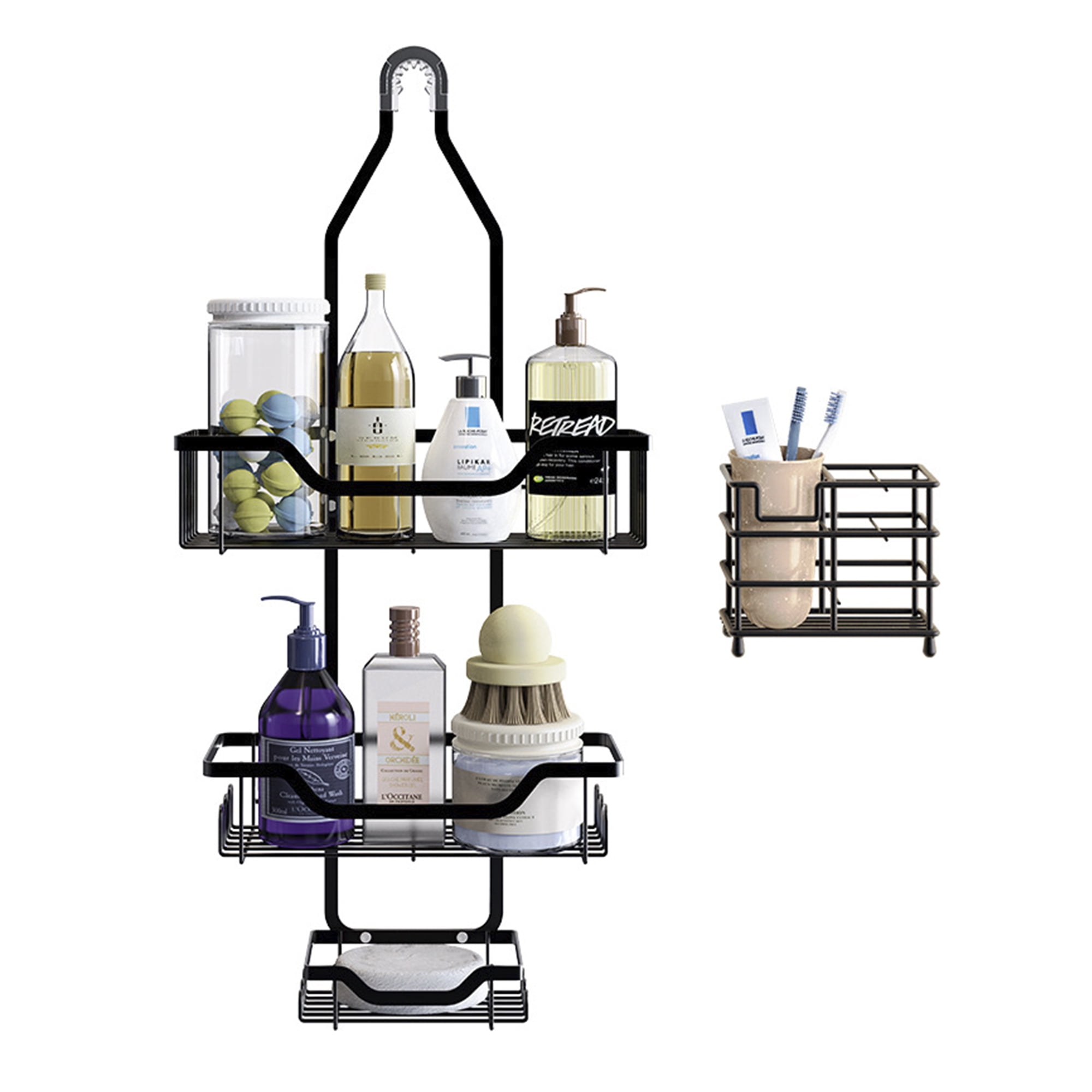 Kitsch Self Draining Shower Caddy - Bathroom Organizer with Suction Cup, 4  Shelves, Plastic (Black) 