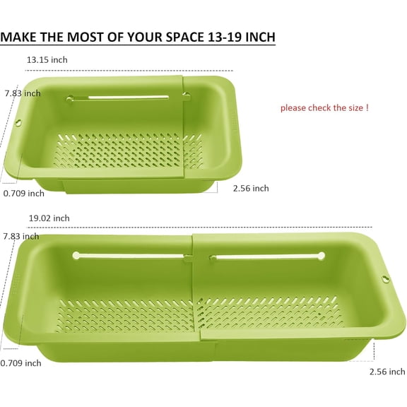 Over-the-Sink Collapsible Colander and Strainer, Expandable Kitchen Basket with Plastic and Stainless Steel, Ideal for Draining Fruits, Pasta, Vegetables & Food