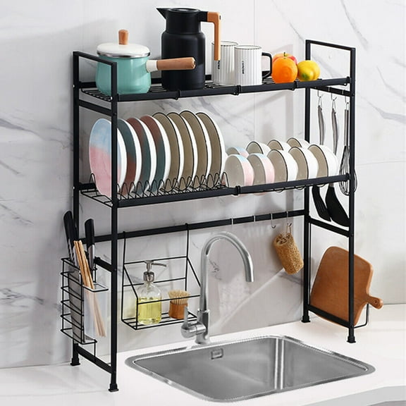 Over the Sink Dish Drying Rack 2-Tier Kitchen Shelf Cutlery Drainer H31.5" W25"