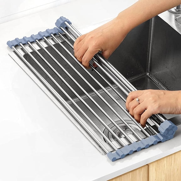 Over the Sink Dish Drying Rack, Roll up Dish Drying Rack Kitchen Dish Rack Stain