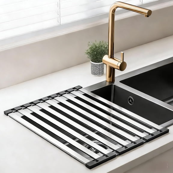 Over the Sink Dish Drying Rack - Stainless Steel Collapsible Non-Slip Space-Saving 23.2612.8IN Rust-Resistant Heat-Resistant