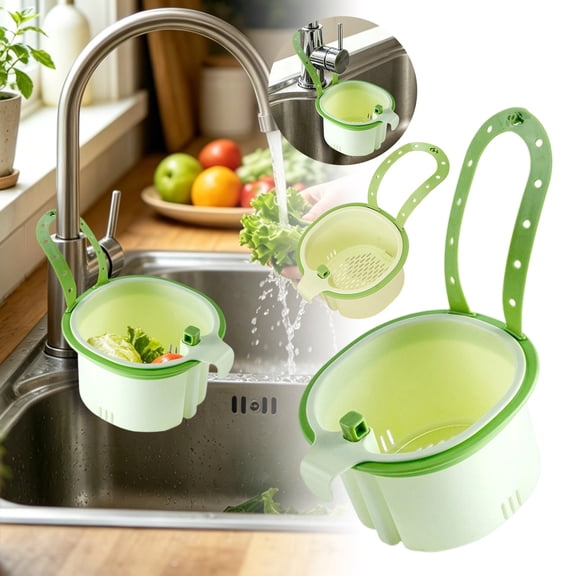 Over-the-Sink Hanging Colander, Adjustable Plastic Vegetable Washing Basket with Handle, Kitchen Drain Strainer for Fruits, Veggies & Food Prep