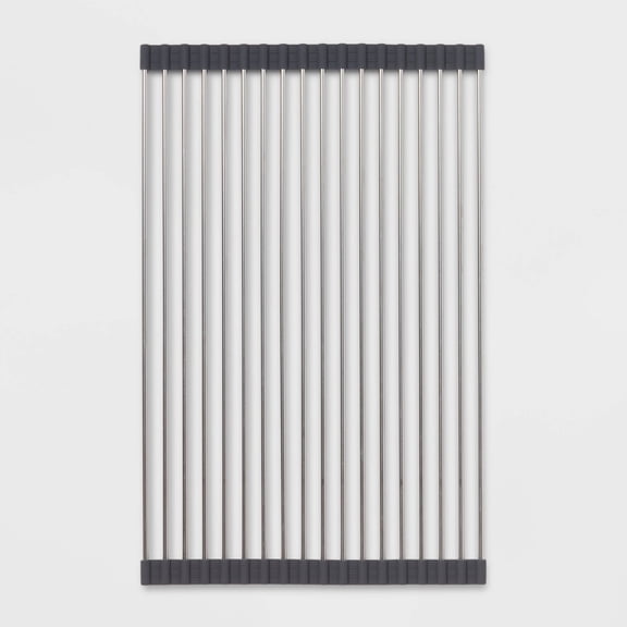 Over the Sink Roll Away Dish Drainer - Stainless Steel Drying Rack Mat, Hand Wash, 20.5"x13"