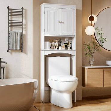 Over the Toilet Storage Cabinet, Asofer Bathroom Space Saver Organizer above Toilet with Adjustable Shelf & 2 Doors, White