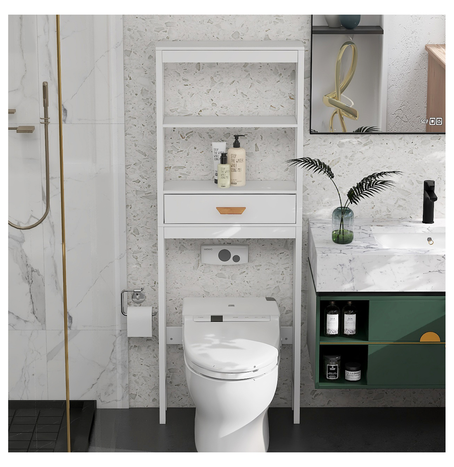 Over-the-Toilet Storage Cabinet White with one Drawer and 2 Shelves ...